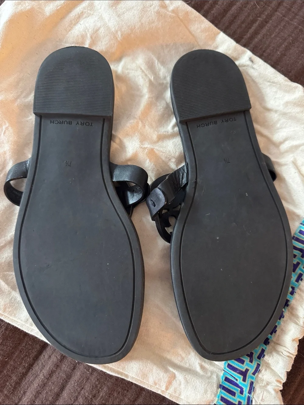 Tory Burch Matte Black Leather Miller Logo Sandals